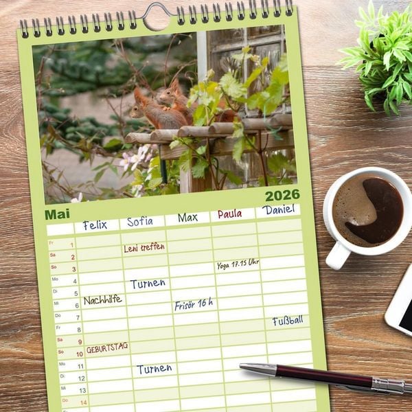 Produktbild: Familienplaner 2026 - Spa&szlig; mit Eichh&ouml;rnchen-Kindern mit 5 Spalten (Wandkalender, 21 x 45 cm) CALVENDO