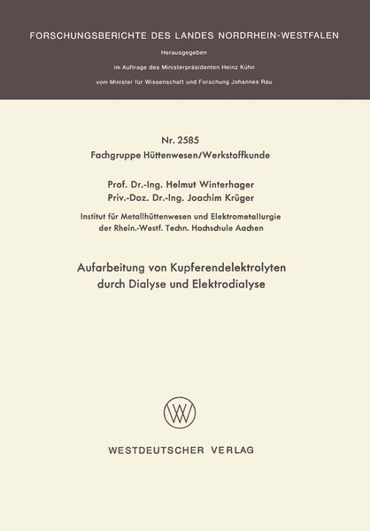 Produktbild: Aufarbeitung von Kupferendelektrolyten durch Dialyse und Elektrodialyse