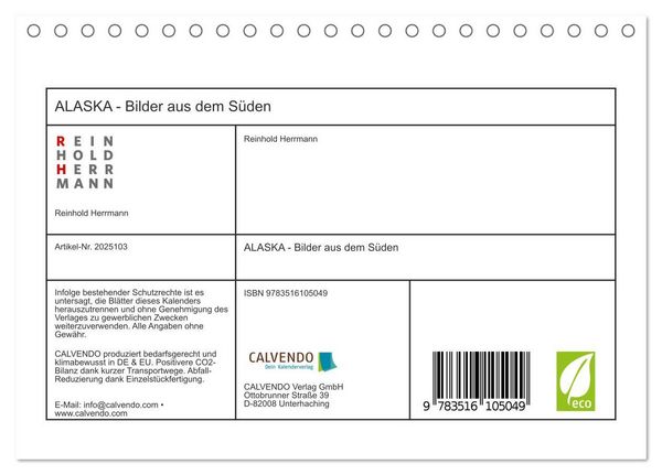 Produktbild: ALASKA - Bilder aus dem S&uuml;den (Tischkalender 2026 DIN A5 quer), CALVENDO Monatskalender