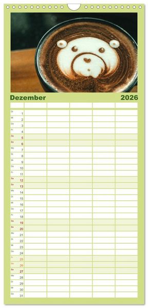 Produktbild: Familienplaner 2026 - Kaffeekunst - Purer Genuss mit 5 Spalten (Wandkalender, 21 x 45 cm) CALVENDO