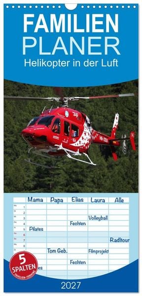 Produktbild: Familienplaner 2027 - Helikopter in der Luft mit 5 Spalten (Wandkalender, 21 x 45 cm) CALVENDO
