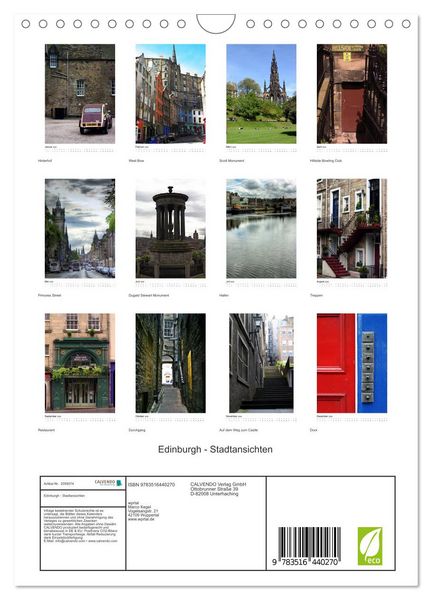 Produktbild: Edinburgh - Stadtansichten (Wandkalender 2026 DIN A4 hoch), CALVENDO Monatskalender