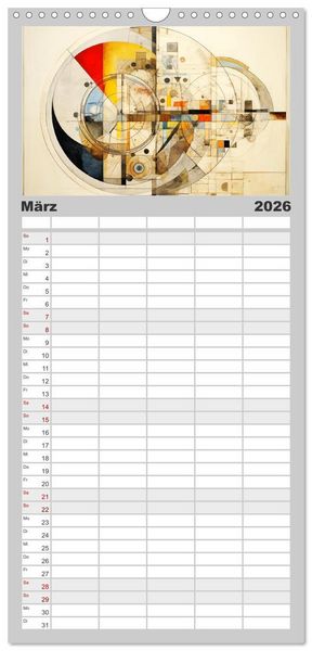 Produktbild: Familienplaner 2026 - Art Deco. Kubismus und surreal inspirierte Collagen mit 5 Spalten (Wandkalender, 21 x 45 cm) CALVENDO