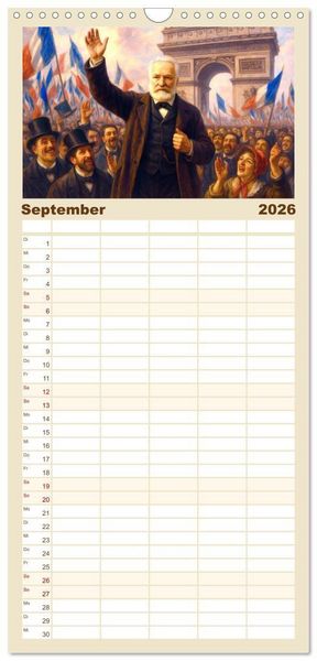 Produktbild: Familienplaner 2026 - Victor Hugo mit 5 Spalten (Wandkalender, 21 x 45 cm) CALVENDO