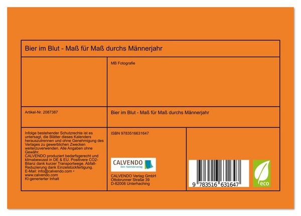 Produktbild: Bier im Blut - Ma&szlig; f&uuml;r Ma&szlig; durchs M&auml;nnerjahr (Tischkalender 2026 DIN A5 quer), CALVENDO Monatskalender