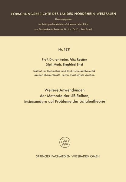 Produktbild: Weitere Anwendungen der Methode der LIE-Reihen