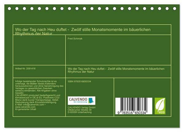Produktbild: Wo der Tag nach Heu duftet - Zw&ouml;lf stille Monatsmomente im b&auml;uerlichen Rhythmus der Natur (Tischkalender 2026 DIN A5 quer), CALVENDO Monatskalender