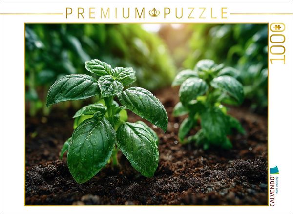Produktbild: CALVENDO Puzzle Frischer Basilikum w&auml;chst im Gartenbeet | 1000 Teile Lege-Gr&ouml;&szlig;e 64x48cm Foto-Puzzle f&uuml;r gl&uuml;ckliche Stunden