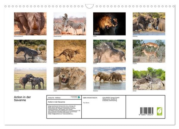 Produktbild: Action in der Savanne (Wandkalender 2026 DIN A3 quer), CALVENDO Monatskalender