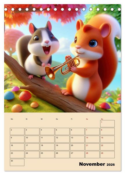 Produktbild: Waldtiere machen Musik (Tischkalender 2026 DIN A5 hoch), CALVENDO Monatskalender