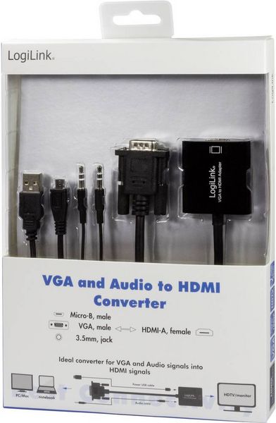 Produktbild: LogiLink CV0060 Adapter [1x VGA-Stecker - 1x HDMI-Buchse] Schwarz 45.00 cm