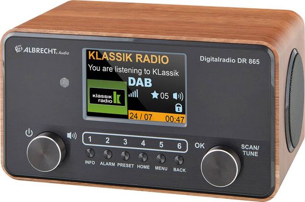 Produktbild: Albrecht DR 865 Tischradio DAB+, UKW AUX Barrierefrei, Inkl. Fernbedienung, Tastensperre, Weckfunktion Holz (dunkel)
