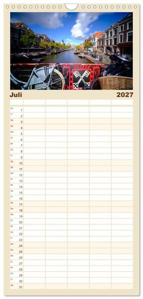 Produktbild: Familienplaner 2027 - Ein Blick auf Leiden mit 5 Spalten (Wandkalender, 21 x 45 cm) CALVENDO