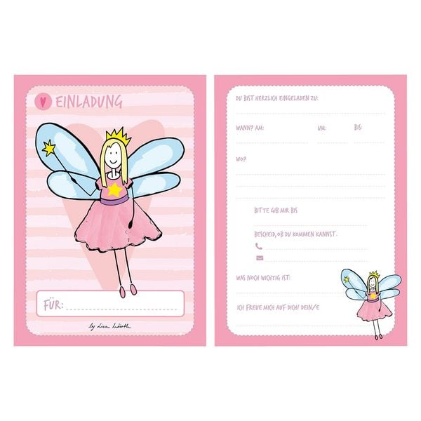 Produktbild: 12 Einladungskarten Geburtstag M&auml;dchen (Feen). Handgemachte Einladungskarten Kindergeburtstag incl. 12 liebevollen Hand designten Briefumschl&auml;gen. Verpackt in einer wundervollen hochwertigen Karton Box. By Lisa Wirth