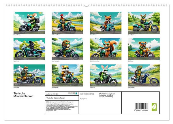 Produktbild: Tierische Motorradfahrer (hochwertiger Premium Wandkalender 2026 DIN A2 quer), Kunstdruck in Hochglanz
