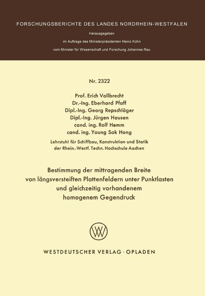 Produktbild: Bestimmung der mittragenden Breite von l&auml;ngsversteiften Plattenfeldern unter Punktlasten und gleichzeitig vorhandenem homogenem Gegendruck
