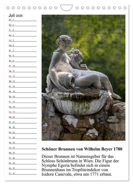 Produktbild: Brunnenkunst in Wien (Wandkalender 2026 DIN A4 hoch), CALVENDO Monatskalender