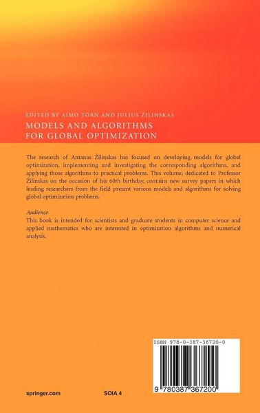 Produktbild: Models and Algorithms for Global Optimization