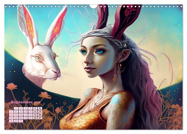 Produktbild: Fantasy Tier Frauen Portraits (Wandkalender 2026 DIN A3 quer), CALVENDO Monatskalender