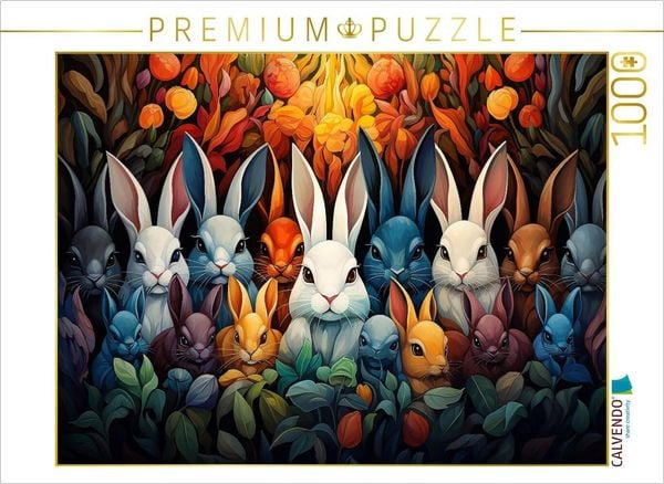 Produktbild: CALVENDO Puzzle Kaninchen - Illustration vieler K&ouml;pfe auf einem Bild | 1000 Teile Lege-Gr&ouml;&szlig;e 64x48cm Foto-Puzzle f&uuml;r gl&uuml;ckliche Stunden