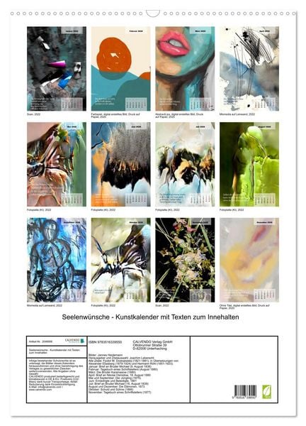 Produktbild: Seelenw&uuml;nsche - Kunstkalender mit Texten zum Innehalten (Wandkalender 2026 DIN A2 hoch), CALVENDO Monatskalender