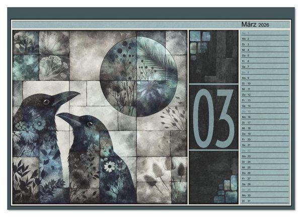 Produktbild: Kr&auml;hen. Verborgene Farbnuancen. Kunst. (Tischkalender 2026 DIN A5 quer), CALVENDO Monatskalender