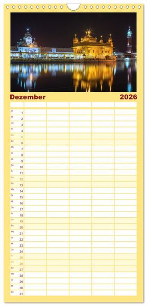 Produktbild: Familienplaner 2026 - Faszination Indien mit 5 Spalten (Wandkalender, 21 x 45 cm) CALVENDO