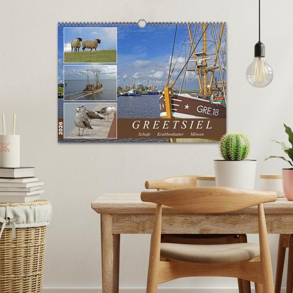 Produktbild: GREETSIEL - Schafe - Krabbenkutter - M&ouml;wen (Wandkalender 2026 DIN A3 quer), CALVENDO Monatskalender