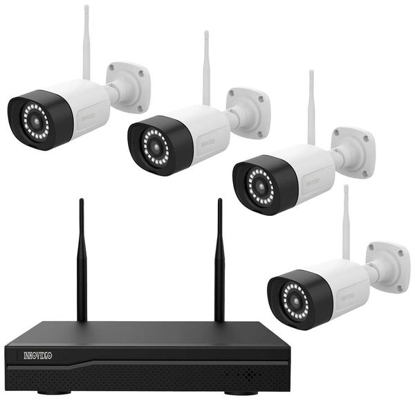 Inkovideo INKO-24M WLAN IP-Überwachungskamera-Set 4-Kanal mit 4 Kameras 1920 x 1080 Pixel