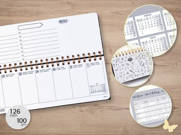 Produktbild: SIGEL 7J902 Tischkalender Jolie 2027, 1/2 A4 quer, Black Magnolia, Hardcover