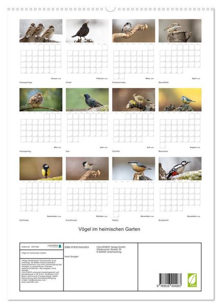 Produktbild: V&ouml;gel im heimischen Garten (hochwertiger Premium Wandkalender 2026 DIN A2 hoch), Kunstdruck in Hochglanz