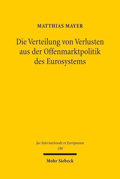 Produktbild: Mayer, M: Verteilung von Verlusten aus der Offenmarktpolitik