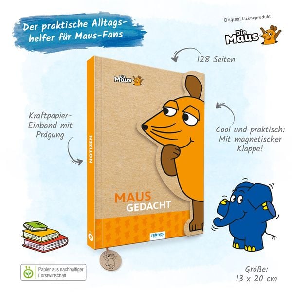 Produktbild: Tr&ouml;tsch Die Maus Notizbuch mit Klappe Maus