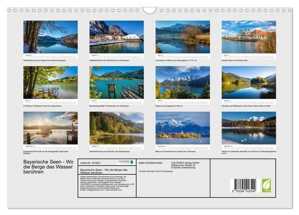 Produktbild: Bayerische Seen - Wo die Berge das Wasser ber&uuml;hren (Wandkalender 2027 DIN A3 quer), CALVENDO Monatskalender