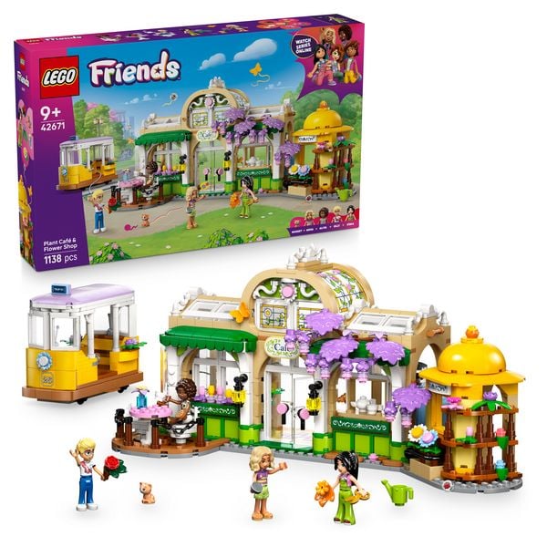 LEGO Friends 42671 Pflanzencafé und Blumenkiosk, Spielzeug mit Figuren