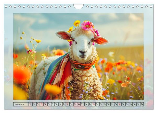 Produktbild: Bunter Schafschick. Flauschige Trendsetter zum verlieben (Wandkalender 2026 DIN A4 quer), CALVENDO Monatskalender