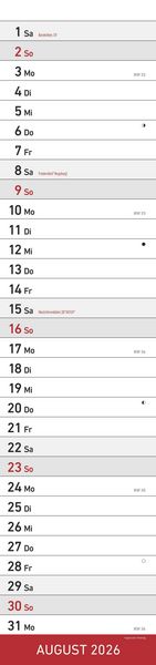 Produktbild: Streifenplaner XL ROT 2026 - Streifenkalender 15x64 cm - Wandplaner - Küchenkalender - schmales Design - eine Spalte - Langplaner