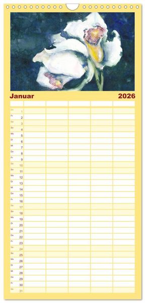 Produktbild: Familienplaner 2026 - Blumenaquarelle aus der N&auml;he mit 5 Spalten (Wandkalender, 21 x 45 cm) CALVENDO