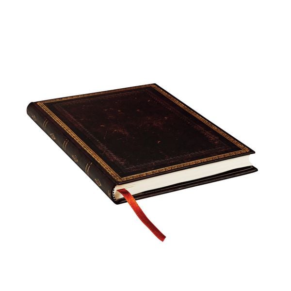 Produktbild: Hardcover Notizbuch Schwarzes Marokkoleder, Midi, Liniert