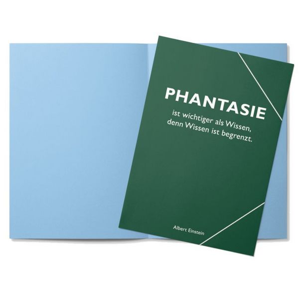 Produktbild: Sammelmappe A4 gr&uuml;n, "Phantasie ist wichtiger als Wissen, denn Wissen ist begrenzt." (Albert Einstein)
