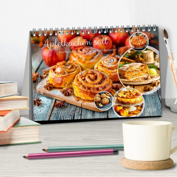 Produktbild: Apfelkuchen satt - K&ouml;stliche Kunstwerke aus dem KI-Backofen (Tischkalender 2026 DIN A5 quer), CALVENDO Monatskalender