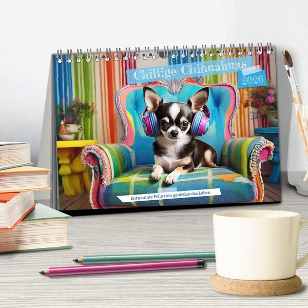 Produktbild: Chillige Chihuahuas - Entspannte Fellnasen genie&szlig;en das Leben (Tischkalender 2026 DIN A5 quer), CALVENDO Monatskalender