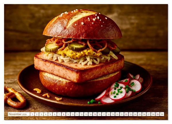 Produktbild: Leckere Burger (hochwertiger Premium Wandkalender 2026 DIN A2 quer), Kunstdruck in Hochglanz