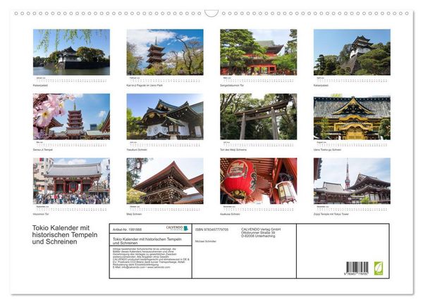 Produktbild: Tokio Kalender mit historischen Tempeln und Schreinen (Wandkalender 2026 DIN A2 quer), CALVENDO Monatskalender