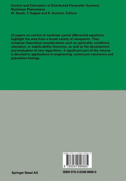 Produktbild: Control and Estimation of Distributed Parameter Systems: Nonlinear Phenomena
