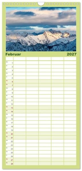 Produktbild: Familienplaner 2027 - Allg&auml;uer Alpen 2027 mit 5 Spalten (Wandkalender, 21 x 45 cm) CALVENDO