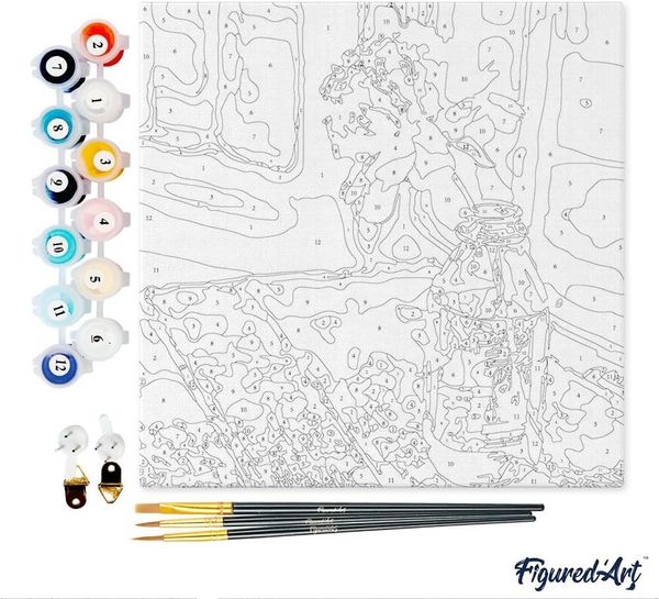 Produktbild: FiguredArt SFA085-Y - Mini Malen nach Zahlen, Wei&szlig;e Blume, Leinwand-Keilrahmen 20x20cm, DIY Bastelset, Paint by Numbers