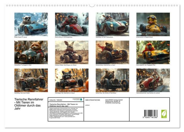 Produktbild: Tierische Rennfahrer - Mit Tieren im Oldtimer durch das Jahr (hochwertiger Premium Wandkalender 2026 DIN A2 quer), Kunstdruck in Hochglanz