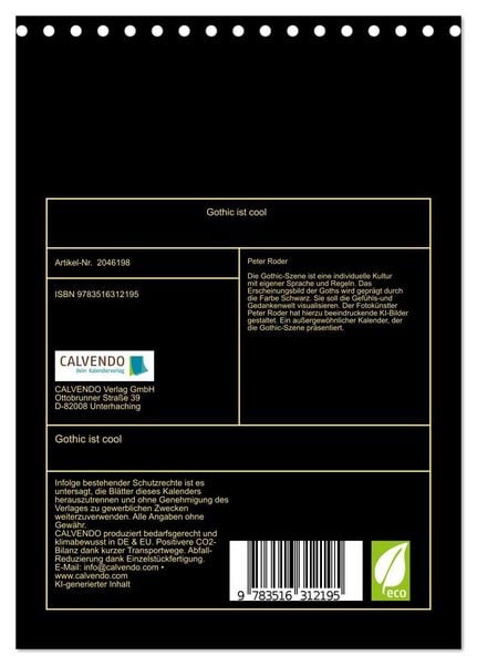 Produktbild: Gothic ist cool (Tischkalender 2026 DIN A5 hoch), CALVENDO Monatskalender