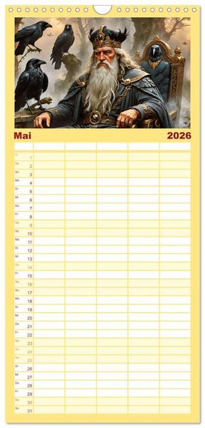 Produktbild: Familienplaner 2026 - Unsterbliche Mythen des Nordens mit 5 Spalten (Wandkalender, 21 x 45 cm) CALVENDO